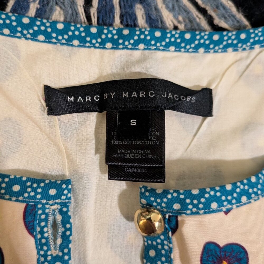 Marc by Marc Jacobs Women's Bisque Multi Blue Heart Print Sleeveless Top S - Picture 6 of 8